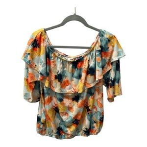 Cato Floral Off-Shoulder Ruffle Blouse Women’s Size L Multicolor Boho Top